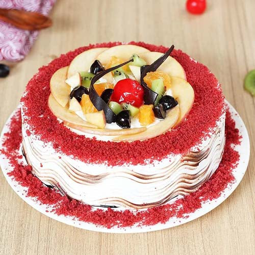Online Velvet Flavour Fresh Fruit Cake Delivery by Baker's Wagon