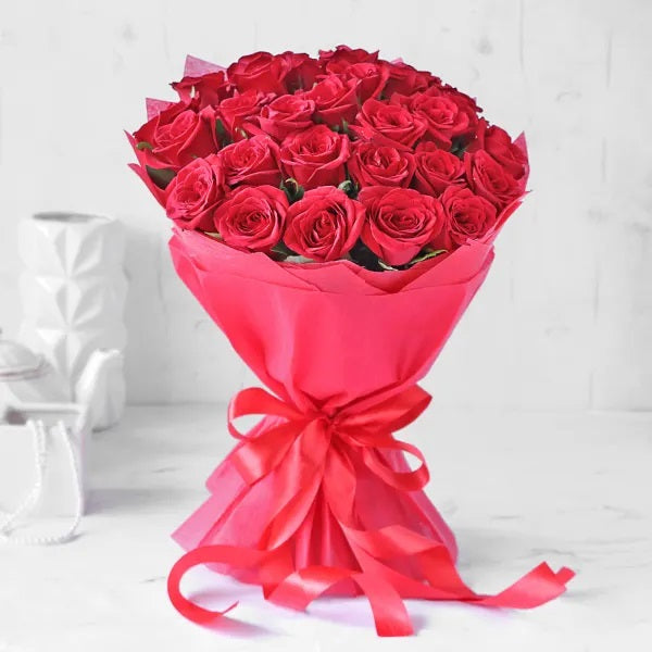 Buy or send Valentine 25 Red Roses Bouquet online with delivery by Bakers Wagon