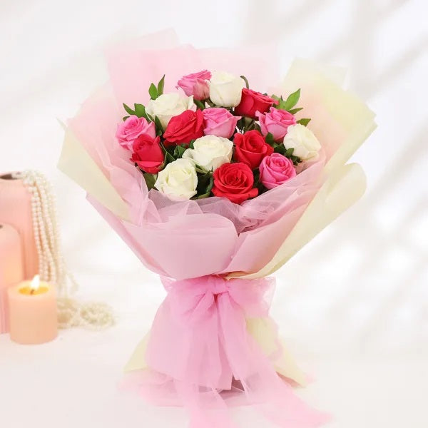 Buy or send Bouquet of Enchanted Romance bouquet of mixed roses and get it delivered online by Bakers Wagon