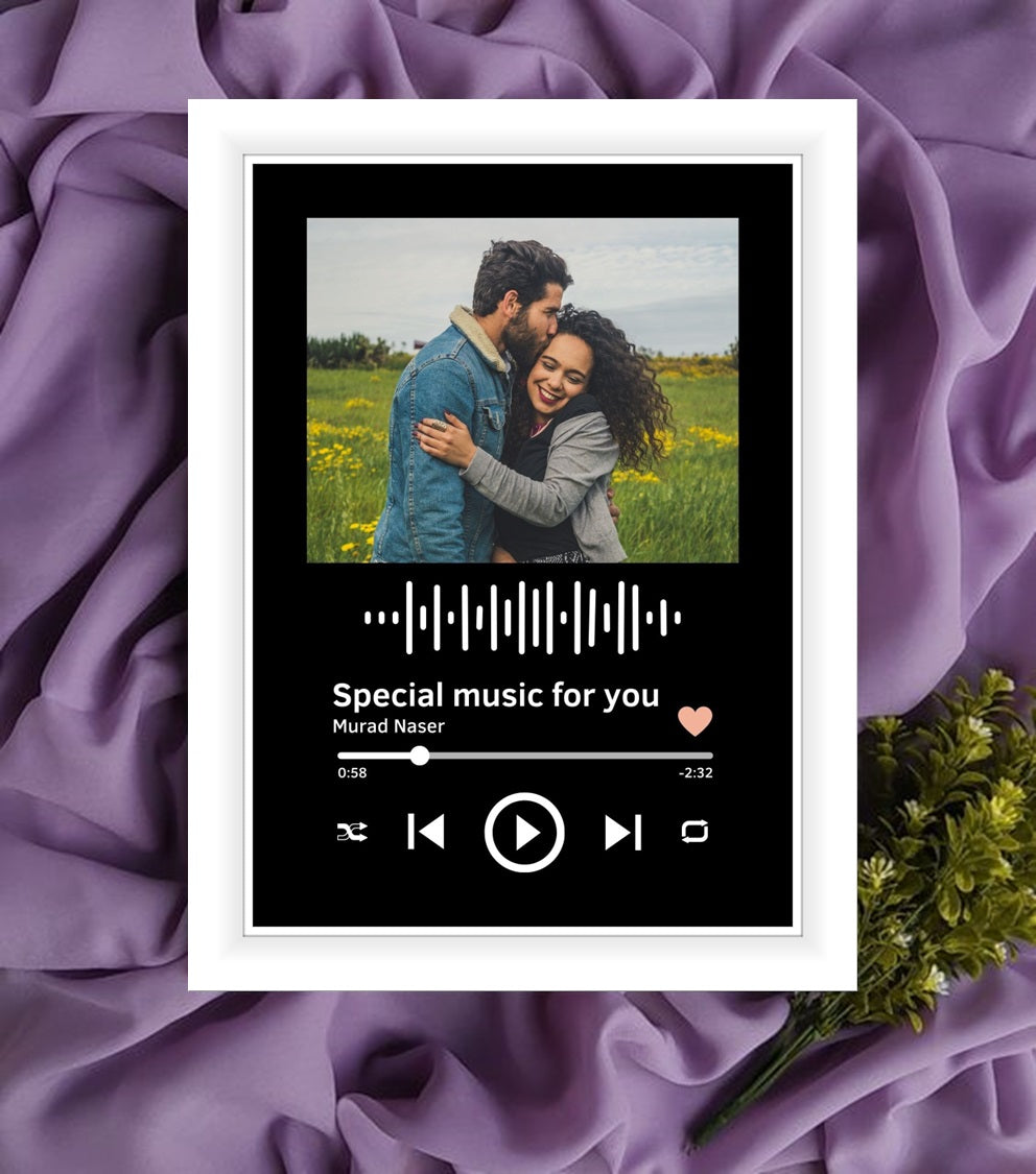Buy or send personalised spotify sing White frame online from Bakers Wagon
