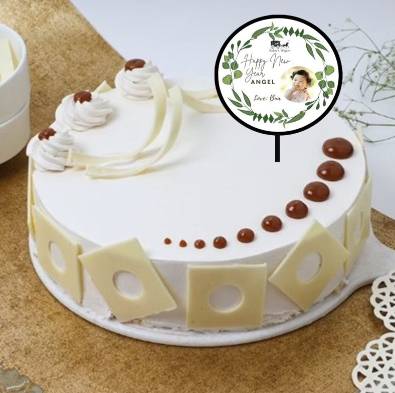 Buy or send New Year Special Eggless Vanilla Cake with special New Year wish Topper by Bakers Wagon