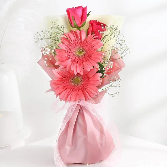 Buy or send Floral Fiesta Bouquet of gerbera and roses online with Bakers Wagon'