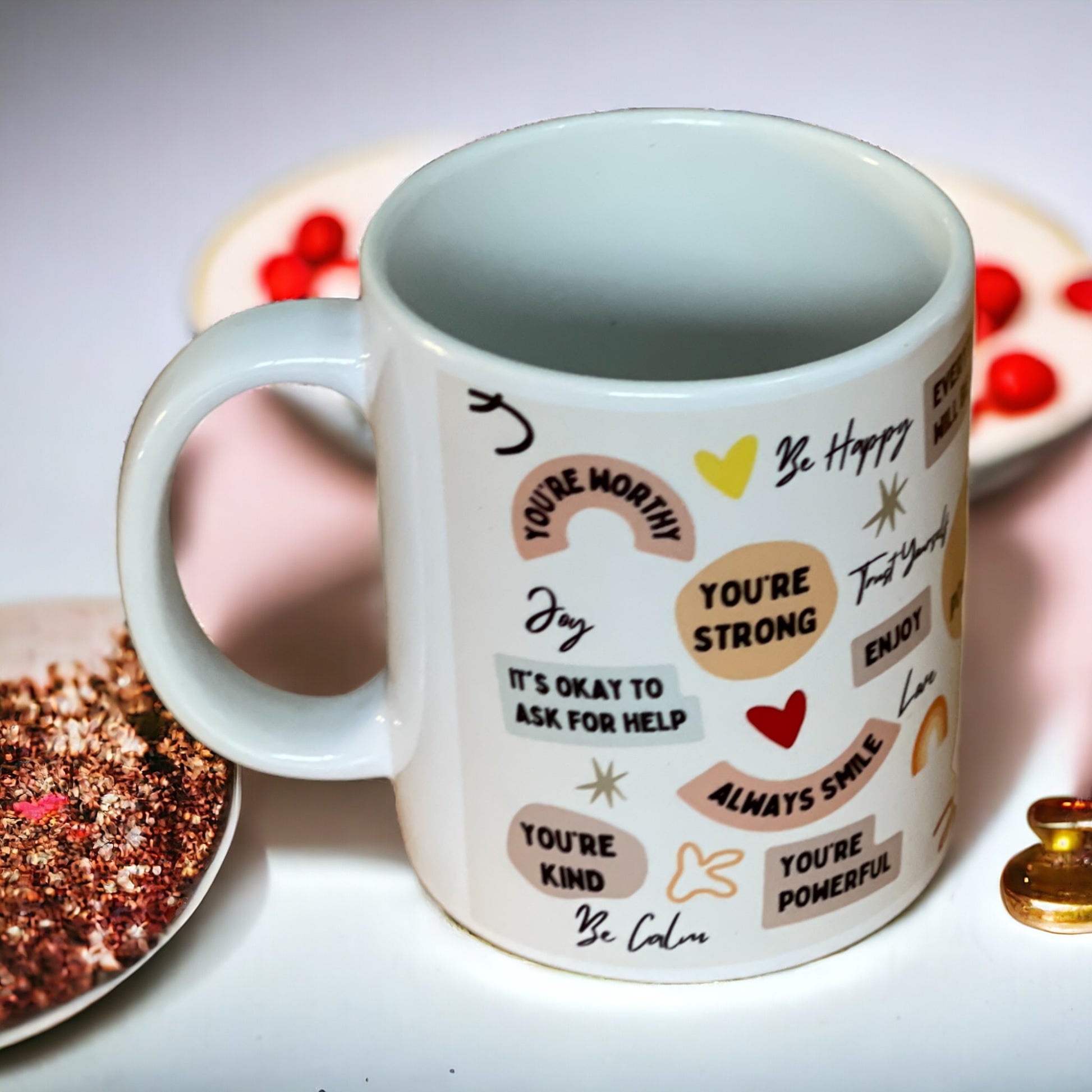 Gift this thoughtful mug personalised with positive quotes online with Bakers Wagon