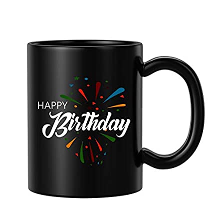 Happy Birthday Printed Black Mug By Baker's Wagon