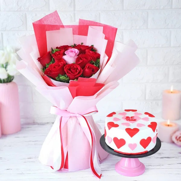 Buy or send Captivating Passion Valentine's Day Combo of roses and cake online with delivery from bakers wagon