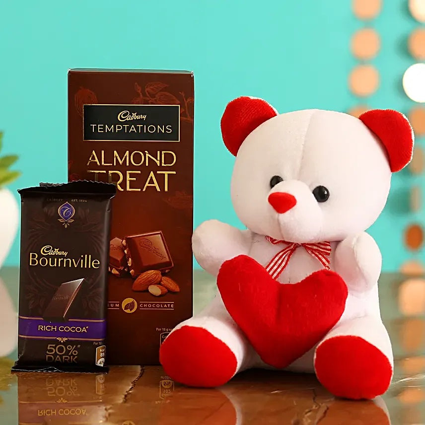Buy or send Cute Teddy with Temptation and Dark Chocolate online from Bakers Wagon