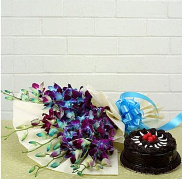 10 Blue Orchids and Truffle Cake