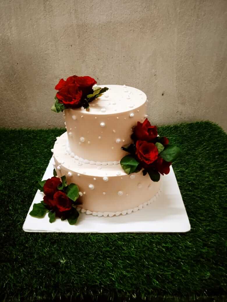 Buy/Send 2 Tier Wedding Cake with Roses online with Baker's Wagon