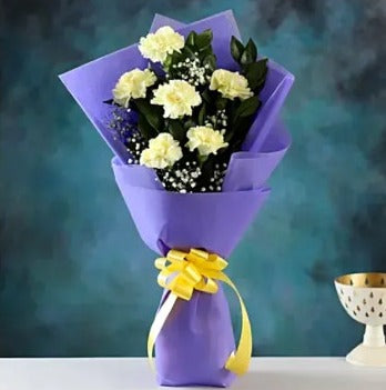 Buy/Send 6 Yellow Carnations bouquet online with Baker's Wagon