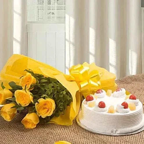 Surprising Cake and Flowers Combo with online delivery by Baker's Wagon