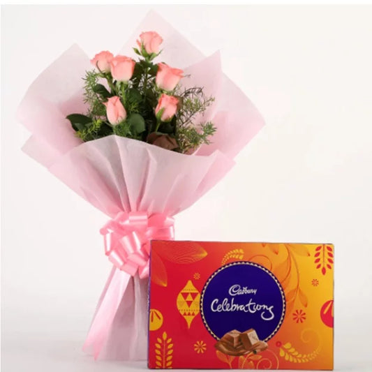 Buy/Send Pink Roses and Chocolates Combo with online delivery from Baker's Wagon