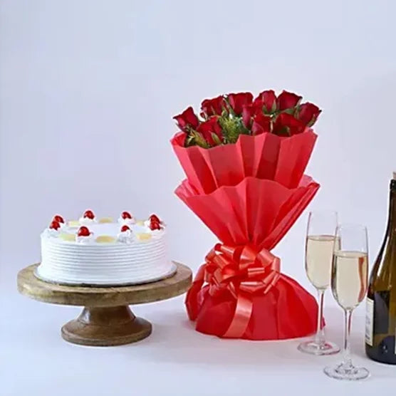 Buy/Send Pineapple Cake and Roses with online delivery from Baker's Wagon
