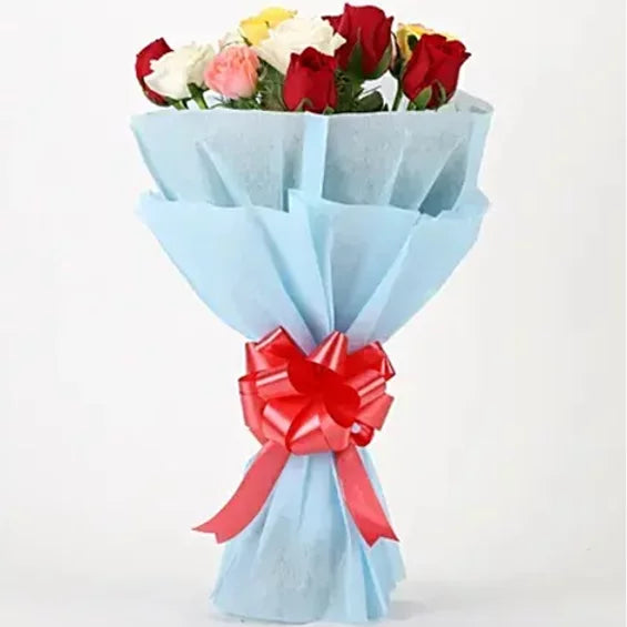 Online Colourful 12 Mixed Roses Bouquet Delivery Baker's Wagon