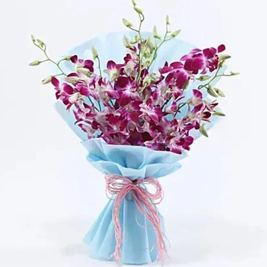 Online 10 Purple Orchids Bouquet Delivery with Baker's Wagon