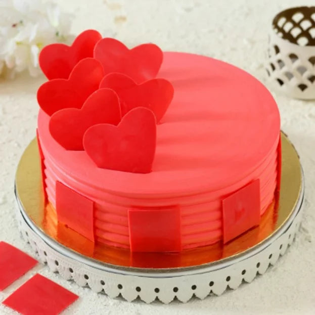 Online Strawberry Cake with Hearts Delivery with Baker's Wagon