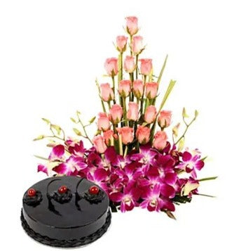 Online Royal Flowers and Truffle Cake Delivery by Baker's Wagon