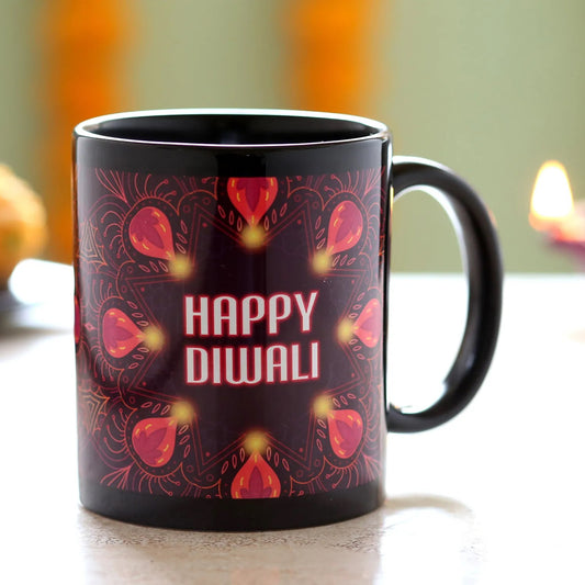 Diwali Wishes Black Mug filled with Handmade Chocolates